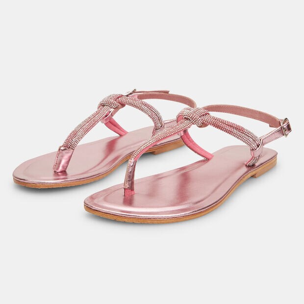 Sandali infradito da donna in pelle con brillantini , Rosa