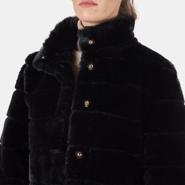 Eco-pelliccia da donna con collo alto , Nero
