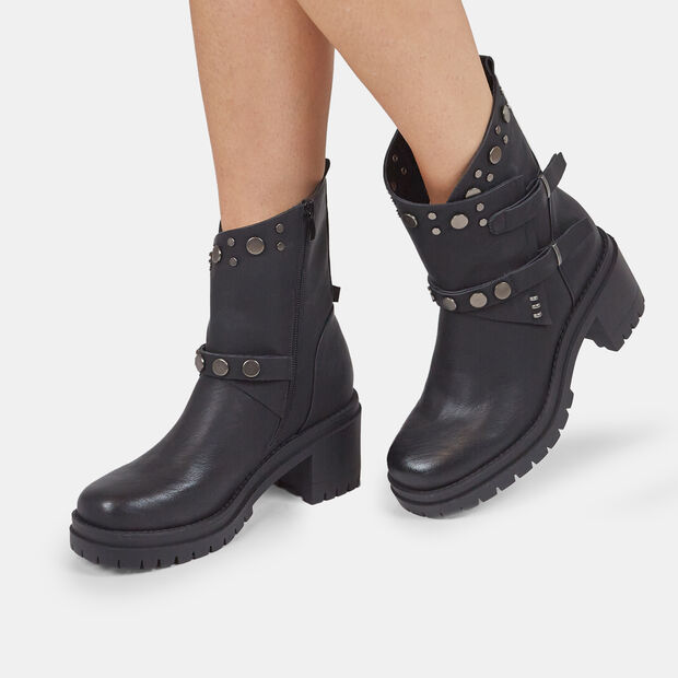 Stivaletto biker da donna con tacco, Nero
