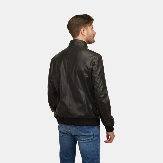Giacca biker da uomo effetto pelle, Nero
