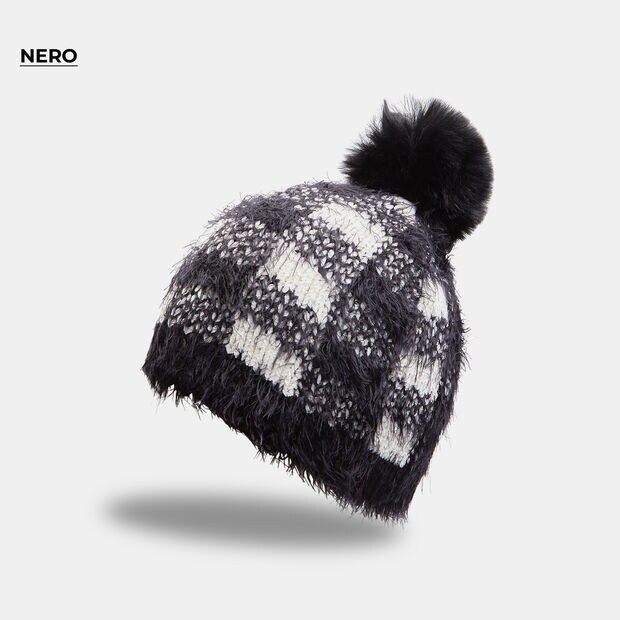 Cappello con dettagli in lurex e pom pom, Multicolor