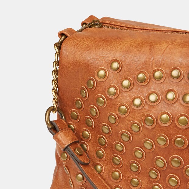 Borsa a spalla da donna con borchie, Tan
