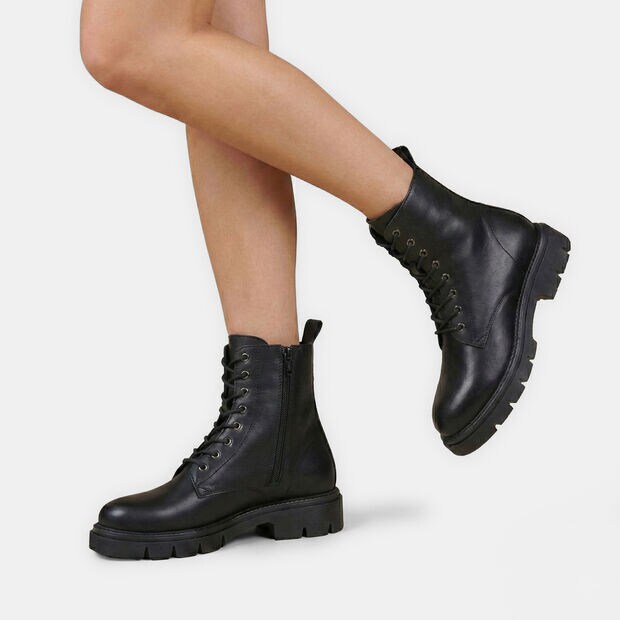 Stivaletti stringati in pelle da donna, Nero