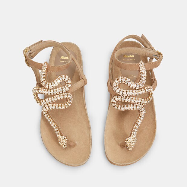 Sandali da donna in pelle con serpente , Taupe