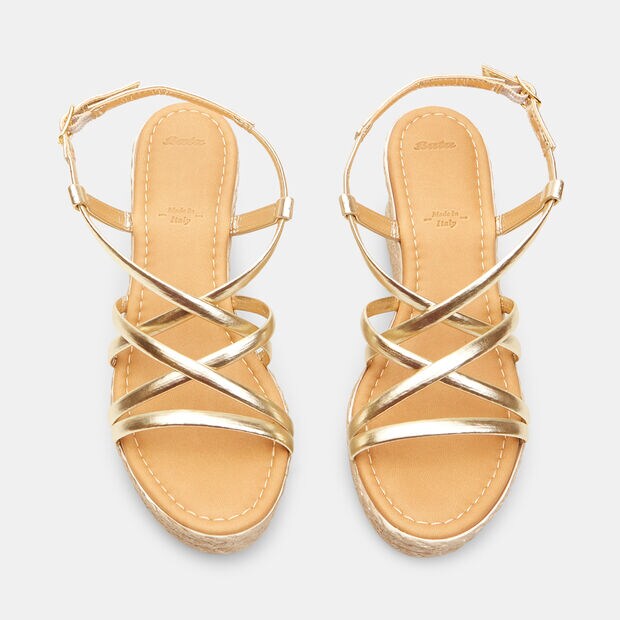 Sandali da donna in pelle con zeppa , Oro