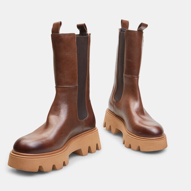 Chelsea boots donna in pelle suola carrarmato, Tan
