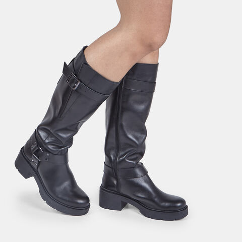 Stivale in pelle con fascia e fibbia Bata, Nero