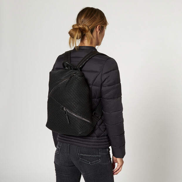 Zaino intrecciato con multi zip, Nero