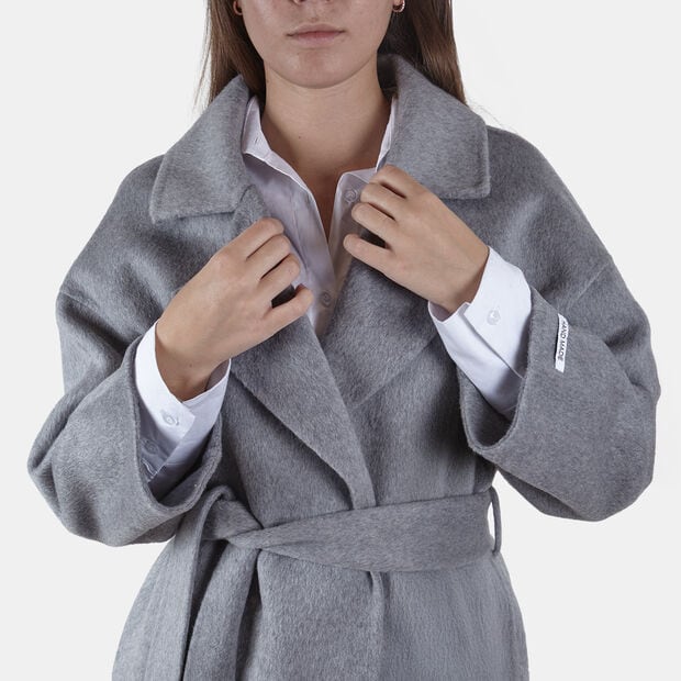 Cappotto da donna in lana qualit&agrave; premium con cintura in vita Bata, Grigio