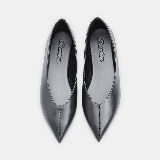Ballerina flat da donna con punta con cucitura a vista, Nero