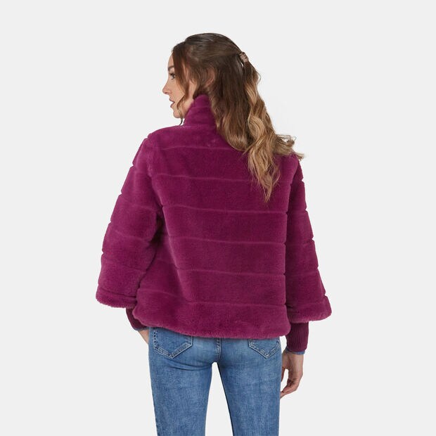 Eco-pelliccia da donna con collo alto , Fucsia