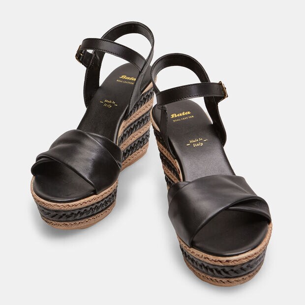 Sandali donna in pelle con zeppa, 