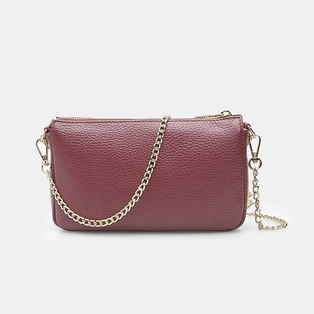 Crossbody da donna in pelle, Bordeaux