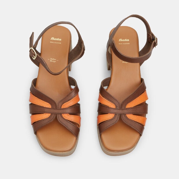 Sandali da donna in pelle con tacco 7,5 cm BATA, Marrone