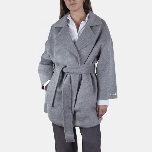 Cappotto da donna in lana qualit&agrave; premium con cintura in vita Bata, Grigio