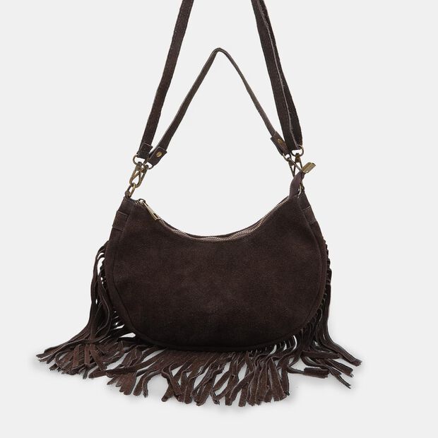 Hobo da donna in suede con frange Bata, Marrone