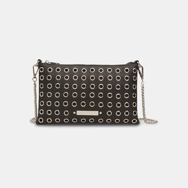 Torebka damska crossbody z srebrnymi metalowymi pierścieniami, 