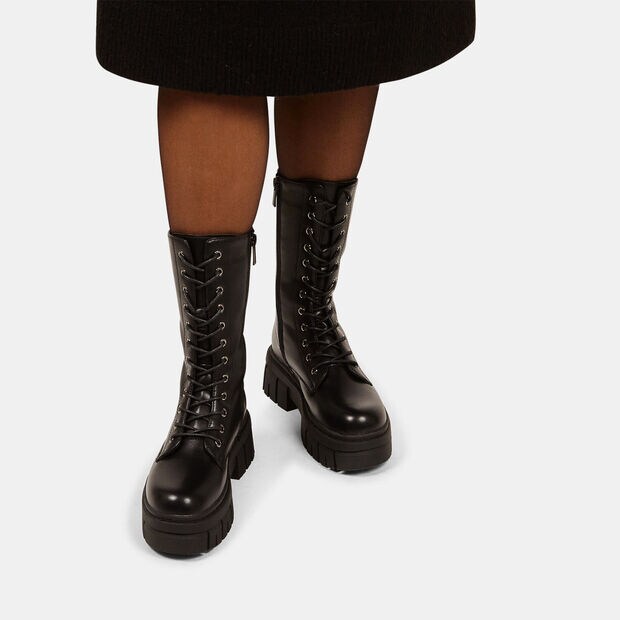 Wysokie sznurowane buty damskie, czarny