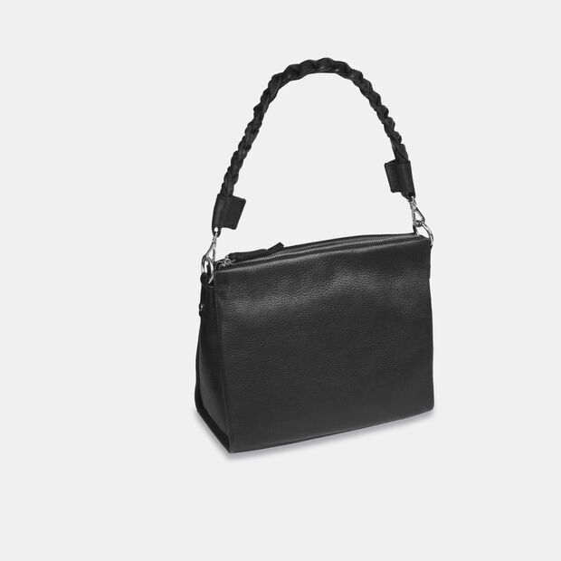 Sk&oacute;rzana torebka crossbody z dodatkowym paskiem, czarny