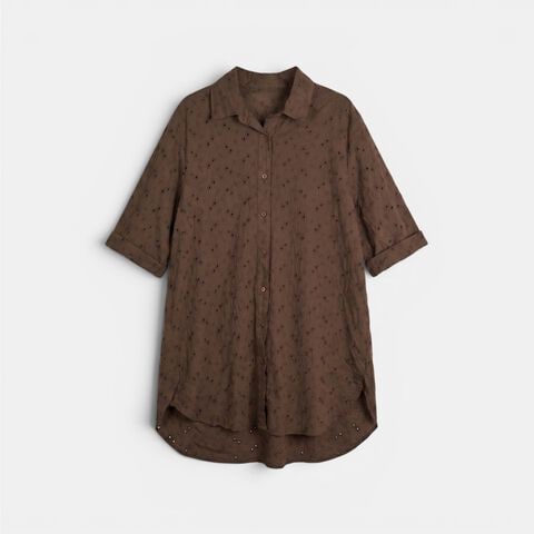 Kaftan damski z haftem sangallo Origini, brązowy