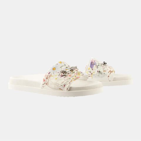 Damskie skórzane klapki w kwiaty Högl Flora , biały