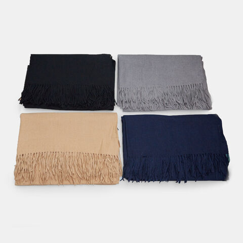 Prosta elegancka maxi chusta z frędzlami, multi color