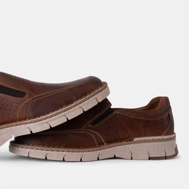 Męskie sk&oacute;rzane buty slip-on, piaszczysta
