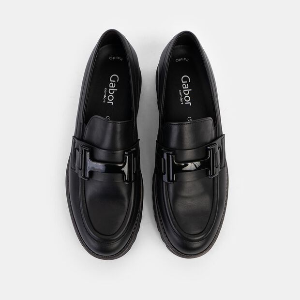 Damskie sk&oacute;rzane loafers Gabor, czarny