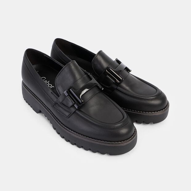 Damskie sk&oacute;rzane loafers Gabor, czarny