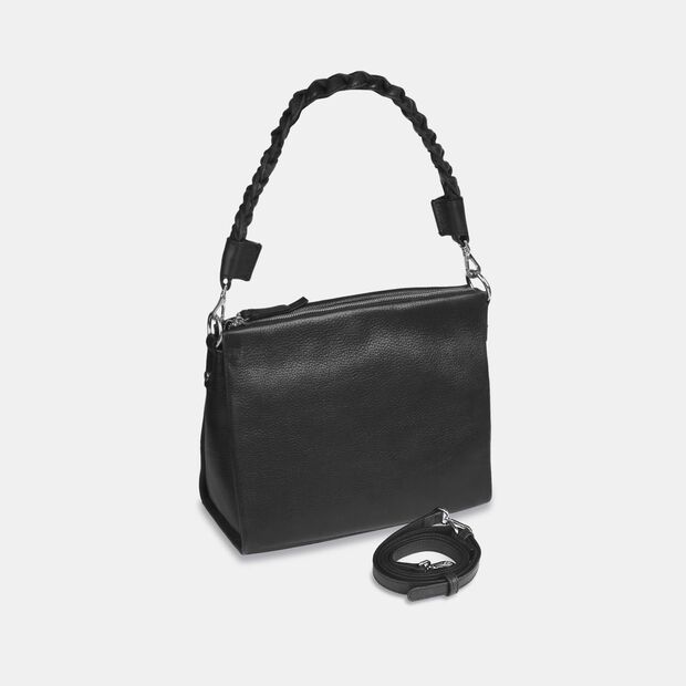 Sk&oacute;rzana torebka crossbody z dodatkowym paskiem, czarny