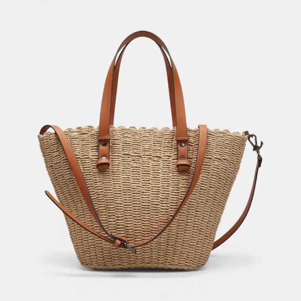 Torba shopper damska z rafii Bata, beżowy