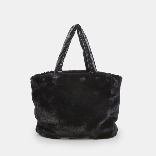 Damska torba na zakupy z ekologicznym futerkiem Baťa, czarny