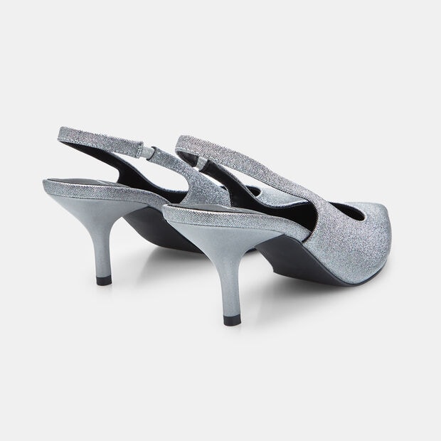 Decollet&eacute; slingback z obcasem i &scaron;pičkou Baťa, srebrny