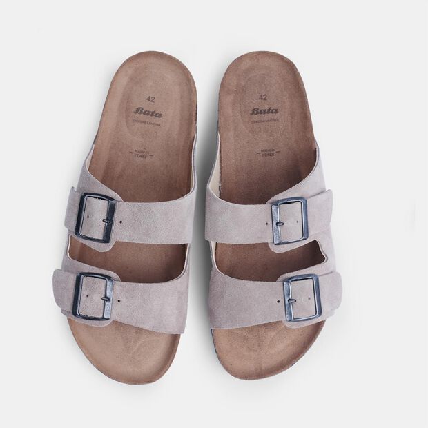 Męskie sk&oacute;rzane klapki footbed Bata, brązowy