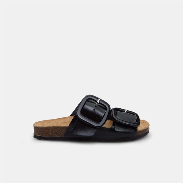 D&aacute;mske kožen&eacute; footbed pantofle, čierna