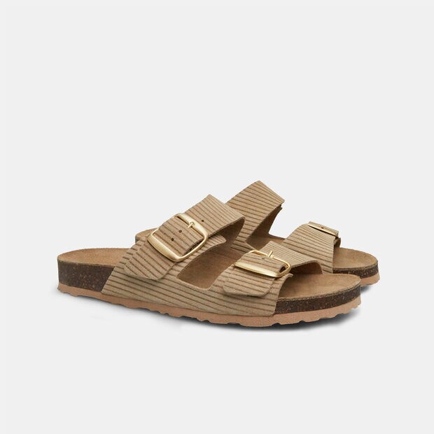 D&aacute;mske kožen&eacute; footbed pantofle, b&eacute;žov&aacute;