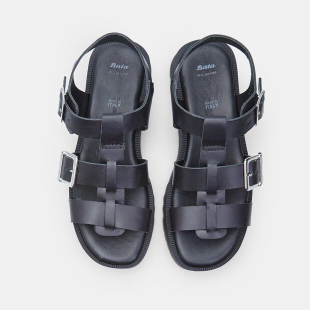 D&aacute;mske p&aacute;skov&eacute; chunky sand&aacute;le z kože Baťa, čierna
