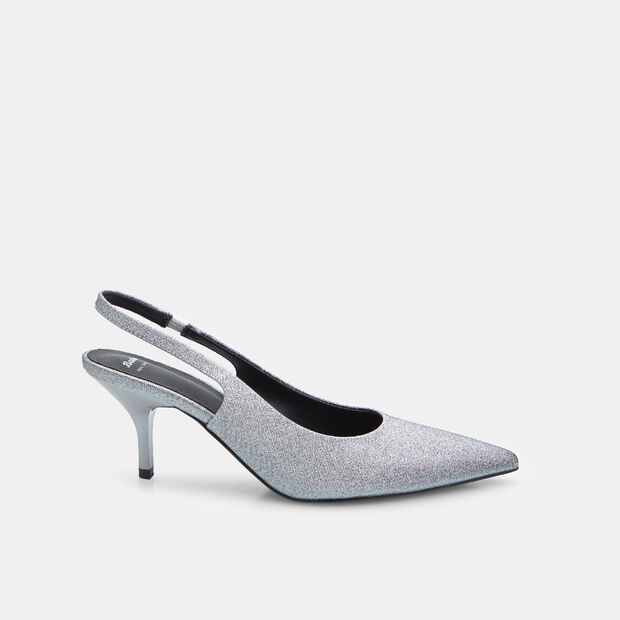 Decolleté slingback s opätkom a špičkou Baťa, strieborná