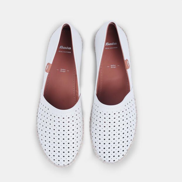 D&aacute;mske kožen&eacute; perforovan&eacute; espadrilky, biela