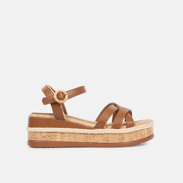 Sandalias Casuales Mujer Bata, Camel