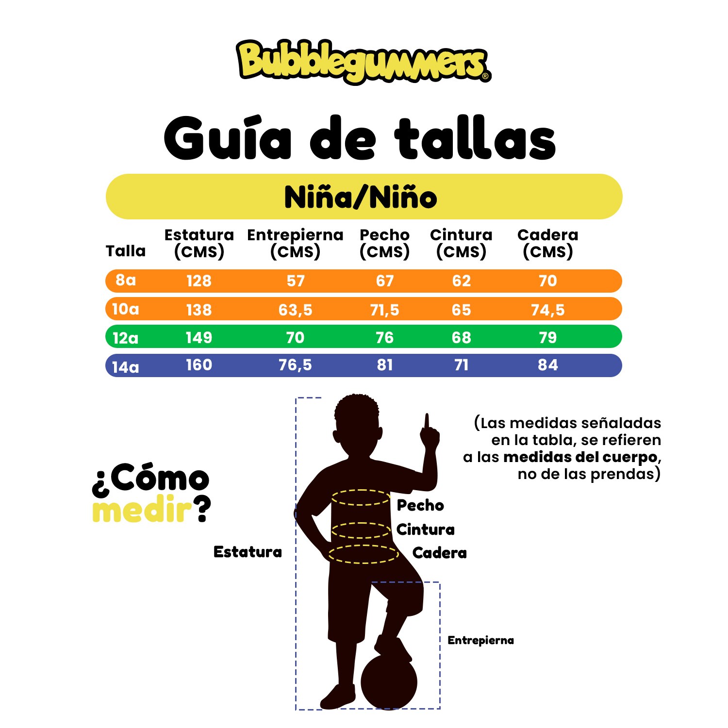 Guia de talla Bubblegummers