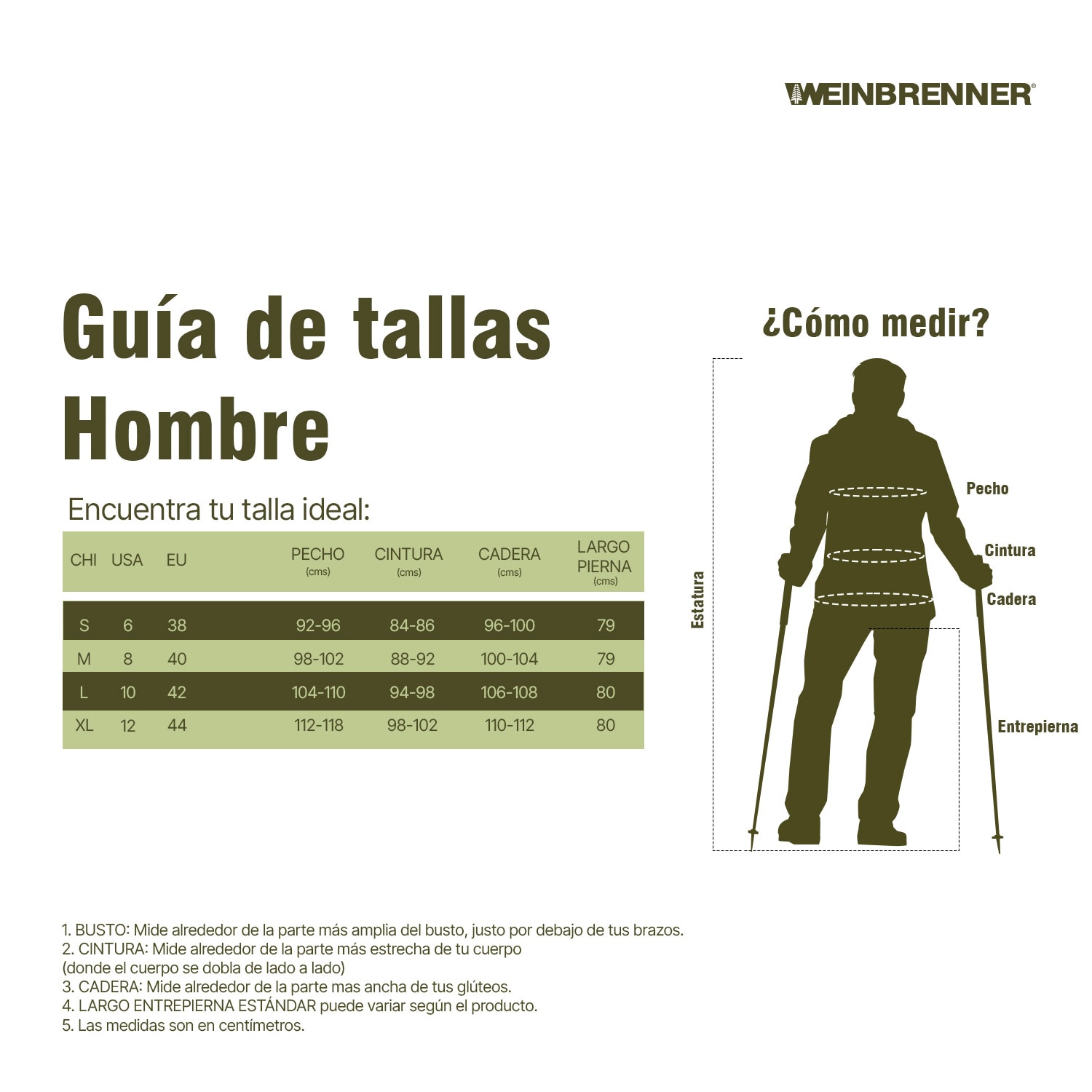 Guia de talla hombre WB