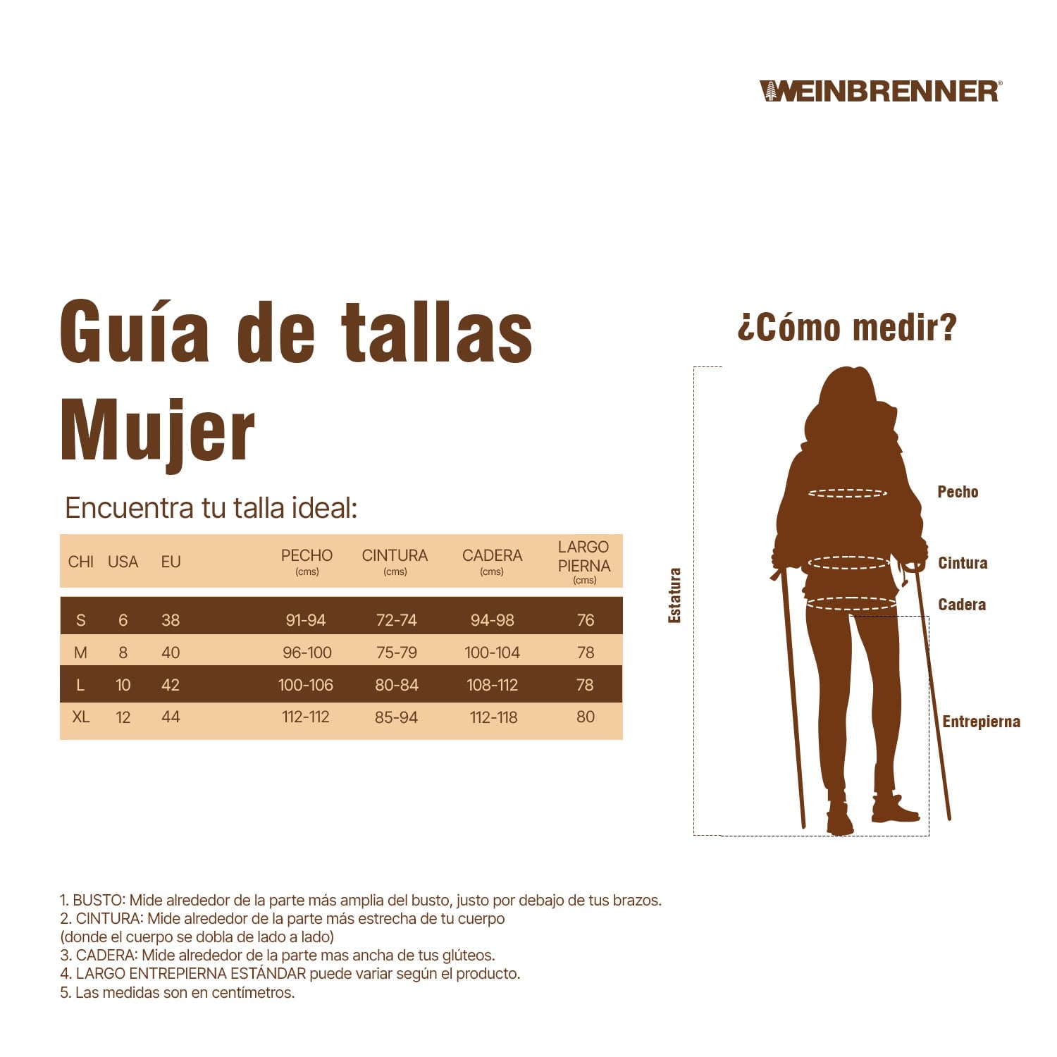 Guia de talla mujer WB