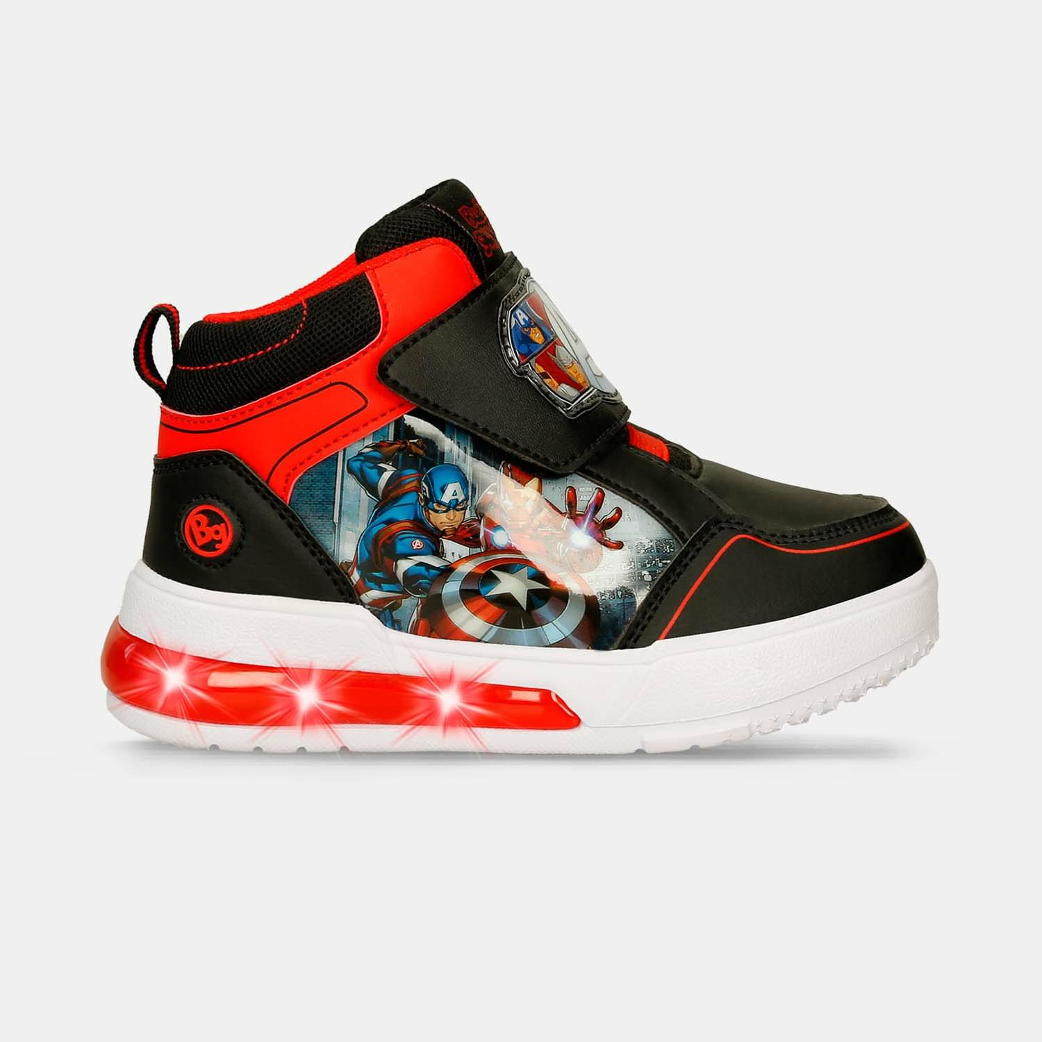 Botas Con Luces Infantil Para Niño Licenses Marvel Negro-Rojo Manolo L