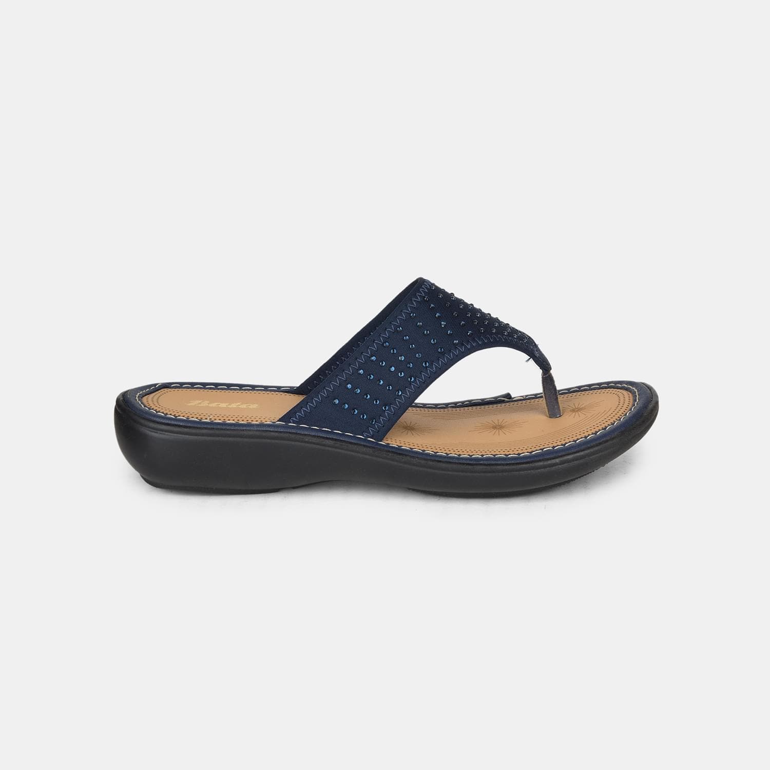 Bata navy embellished t-strap thongs for women