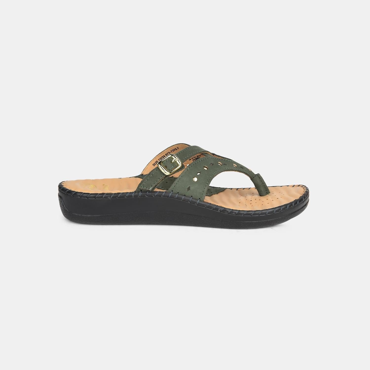 Scholl dark green leather embellished thongs for women