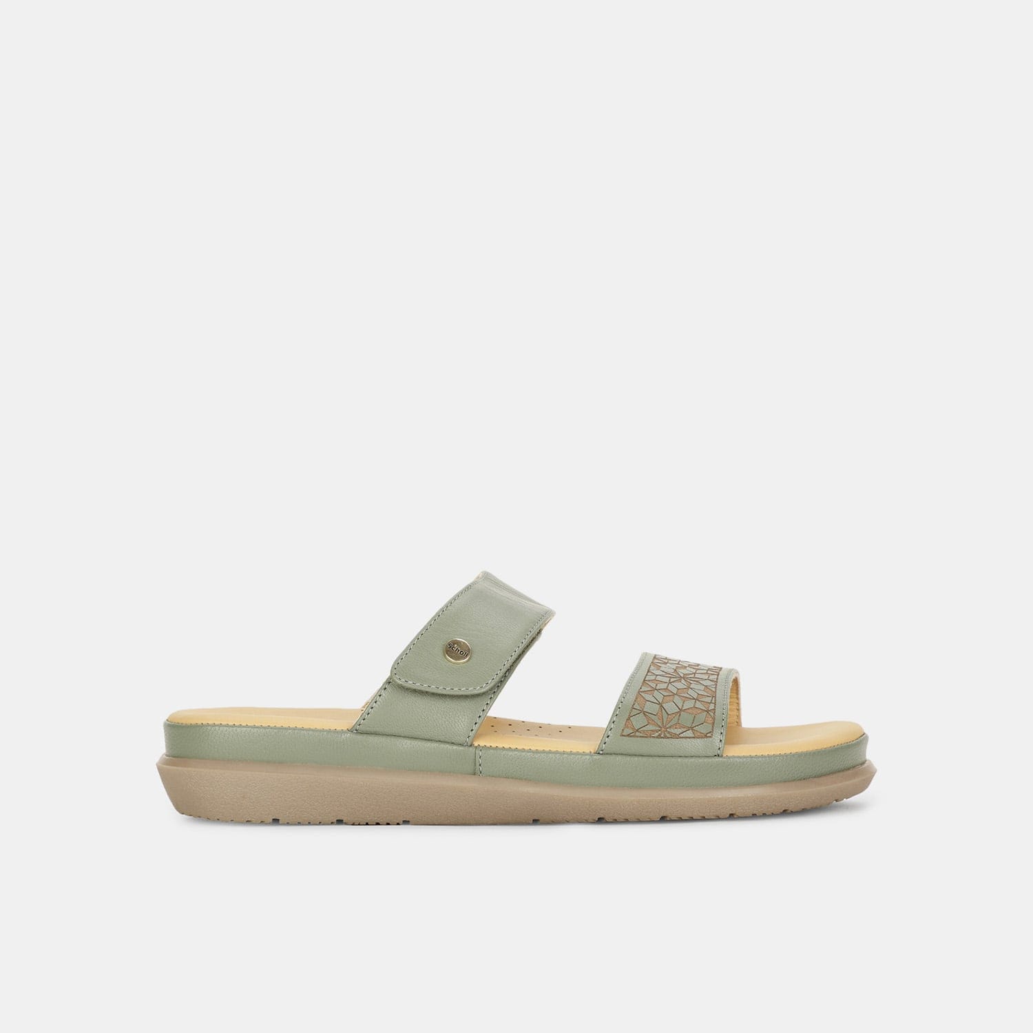 Scholl light green leather mules for women