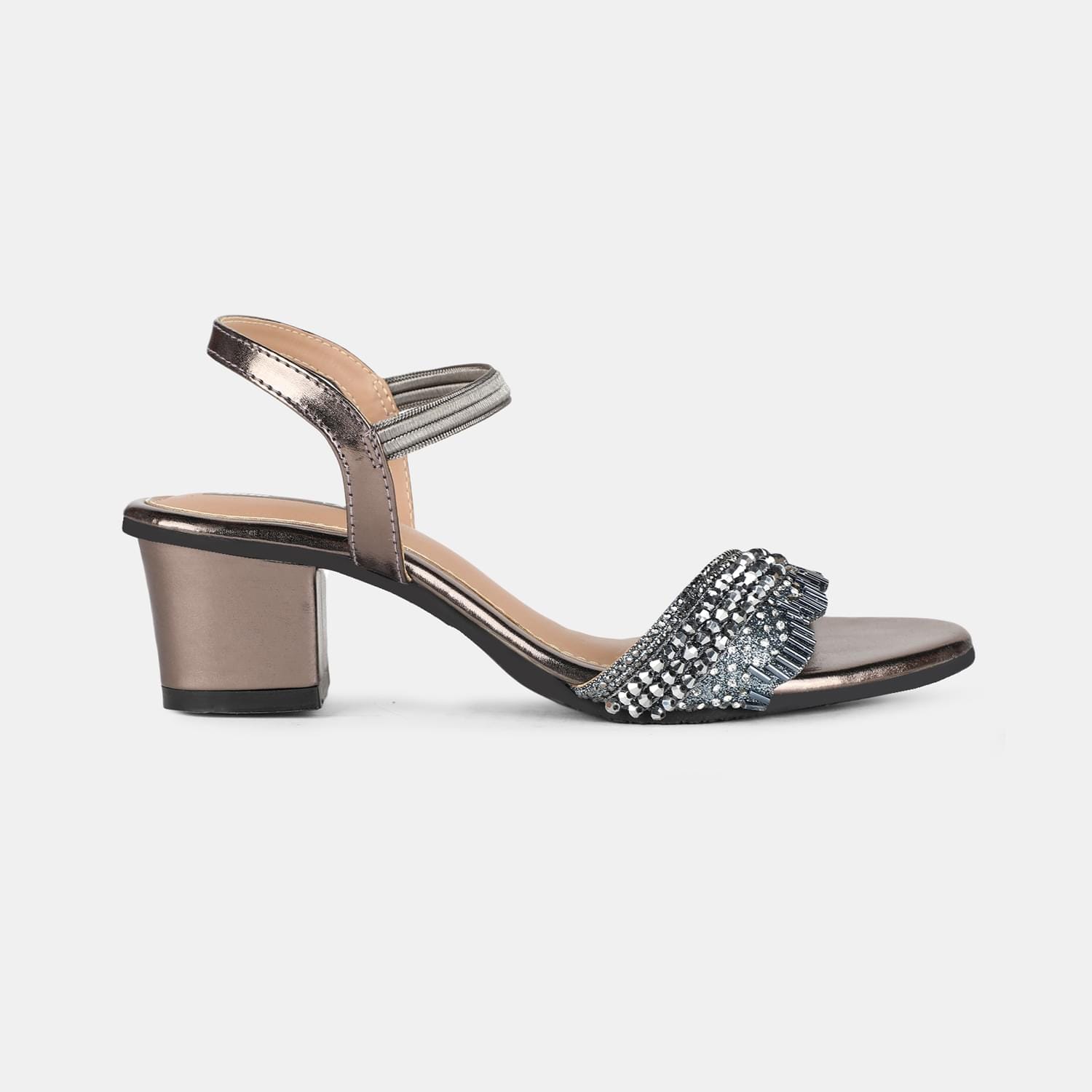 Red label gunmetal block heel for women