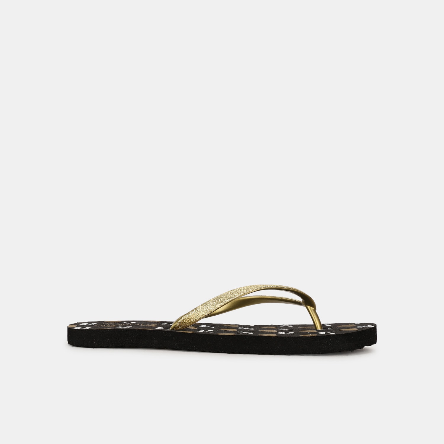 Bata sunshine black printed flip flop thongs for women