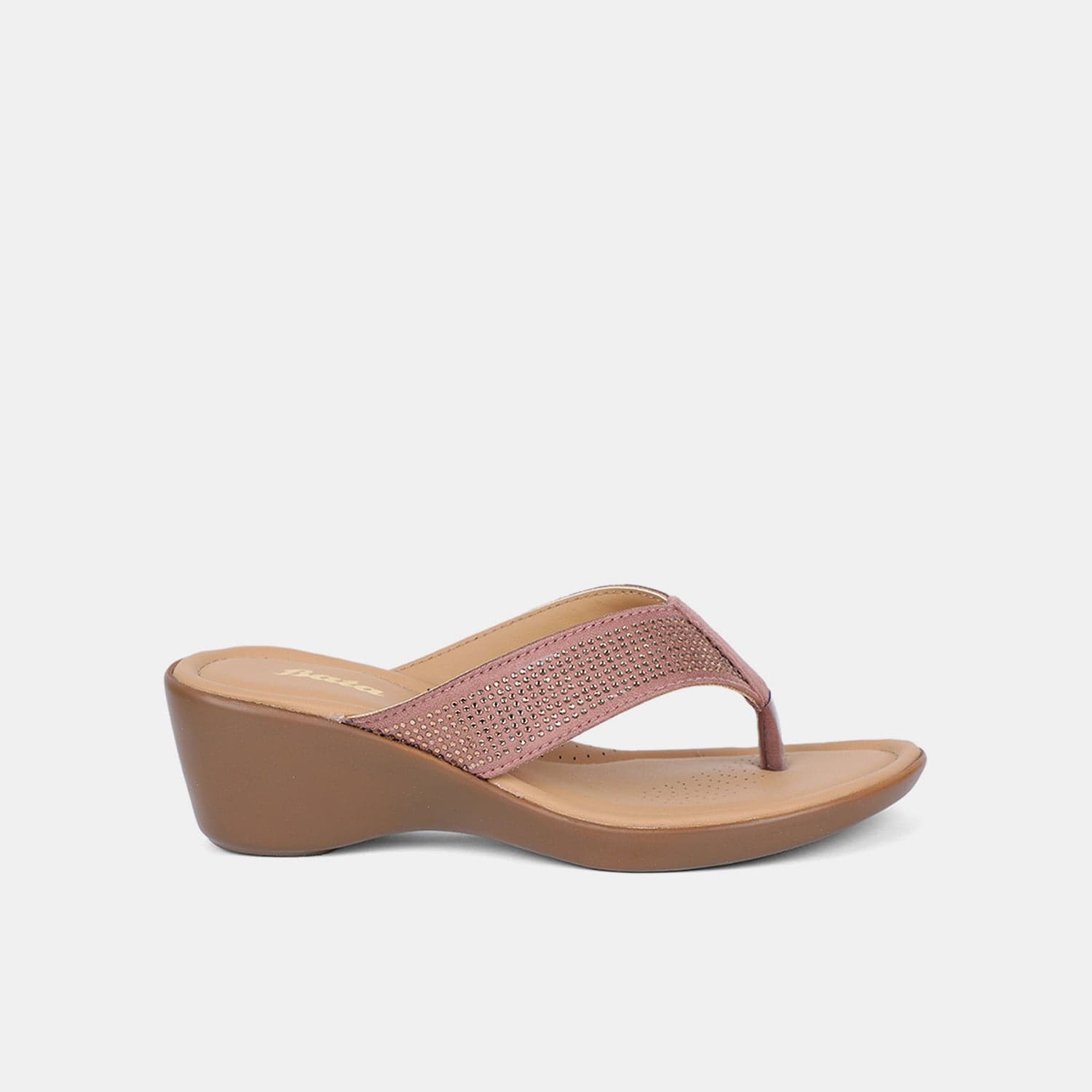Bata pink textured wedge heel thongs for women